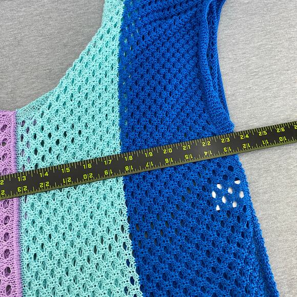 Davi & Dani Oversized Colorblock Crocheted Sweater XL Cover Up Beachy Fringe - Picture 7 of 9